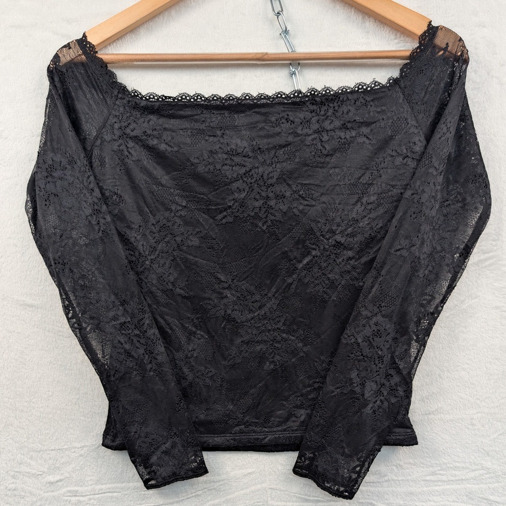 Abercrombie & Fitch Top Womens S Black Floral Lace Dark Coquette Whimsigoth Goth